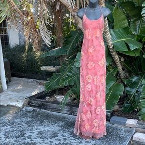 laundry by Shelley Segal, pure silk bias, cut floral gown with train